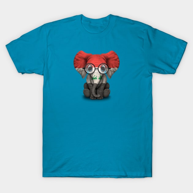 Baby Elephant with Glasses and Iraqi Flag T-Shirt by jeffbartels